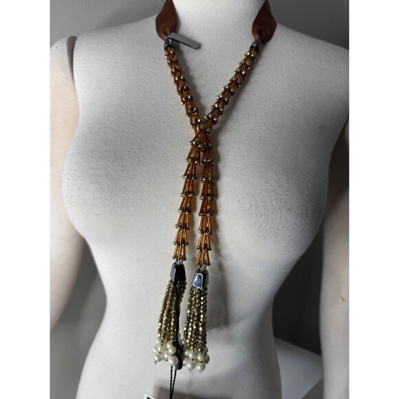 Max Mara Zinnia Wrap Beaded Ribbon Necklace NWT $250 - Picture 2 of 9